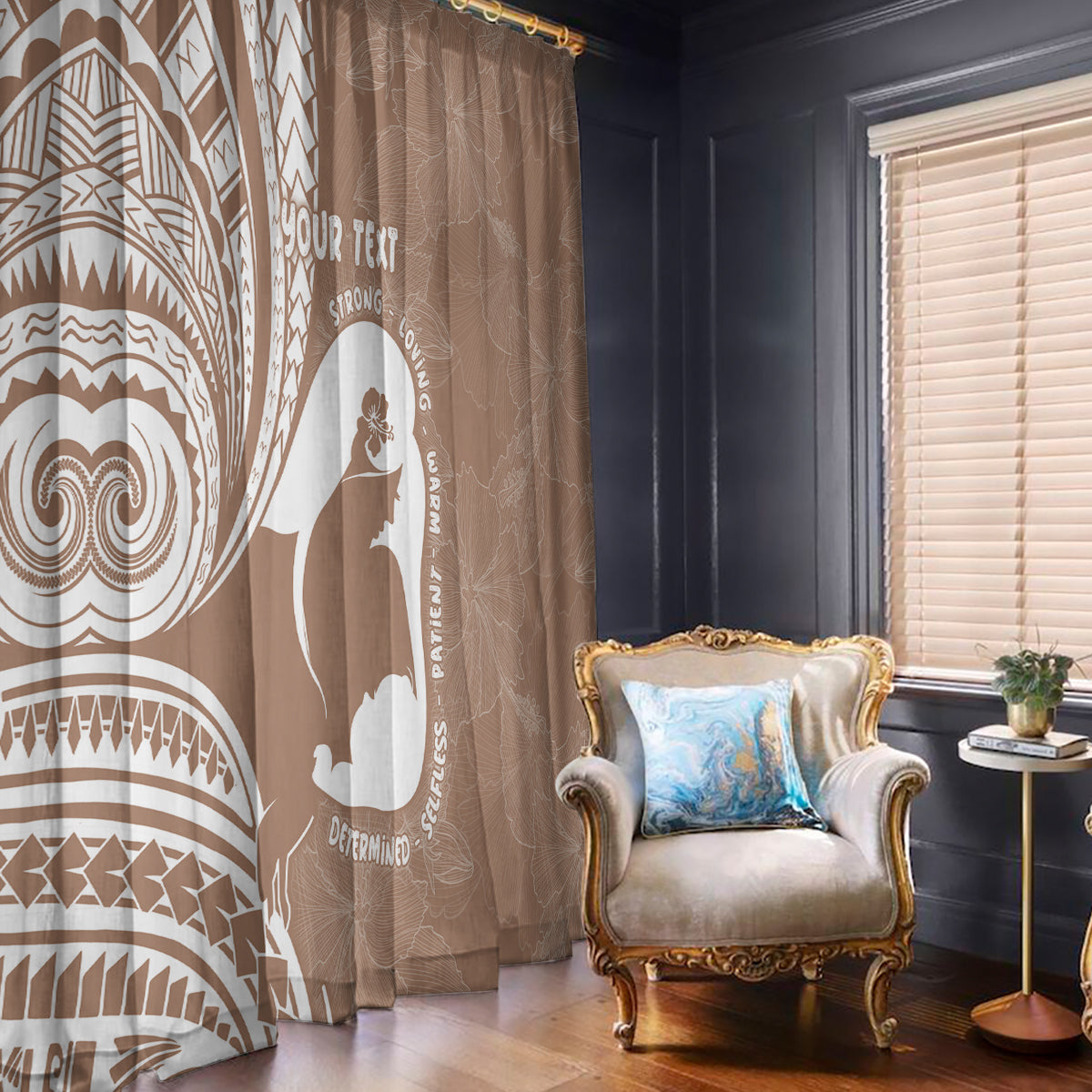 Mother's Day Window Curtain Polynesia Vintage Hibiscus - Brown LT7 - Polynesian Pride