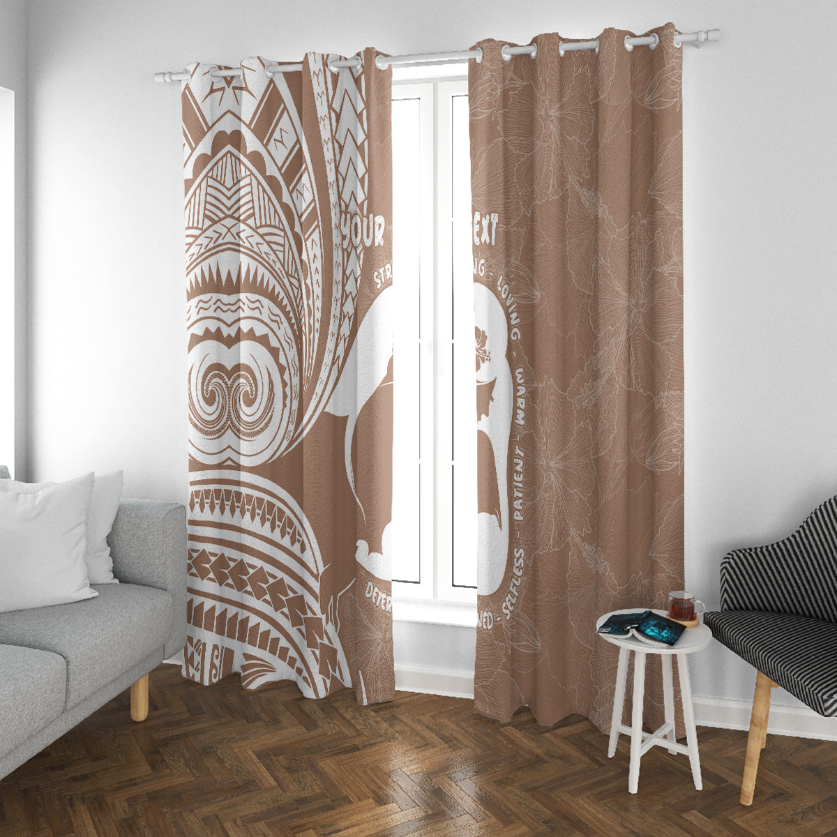 Mother's Day Window Curtain Polynesia Vintage Hibiscus - Brown LT7 With Grommets Brown - Polynesian Pride