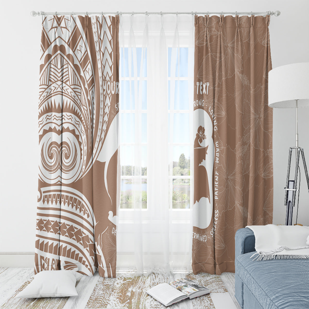 Mother's Day Window Curtain Polynesia Vintage Hibiscus - Brown LT7 - Polynesian Pride