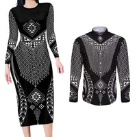2025 Rugby Championship New Zealand Custom Couples Matching Long Sleeve Bodycon Dress and Long Sleeve Button Shirt Poutama Motifs - Polynesian Pride