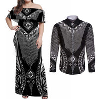 2025 Rugby Championship New Zealand Custom Couples Matching Off Shoulder Maxi Dress and Long Sleeve Button Shirt Poutama Motifs - Polynesian Pride