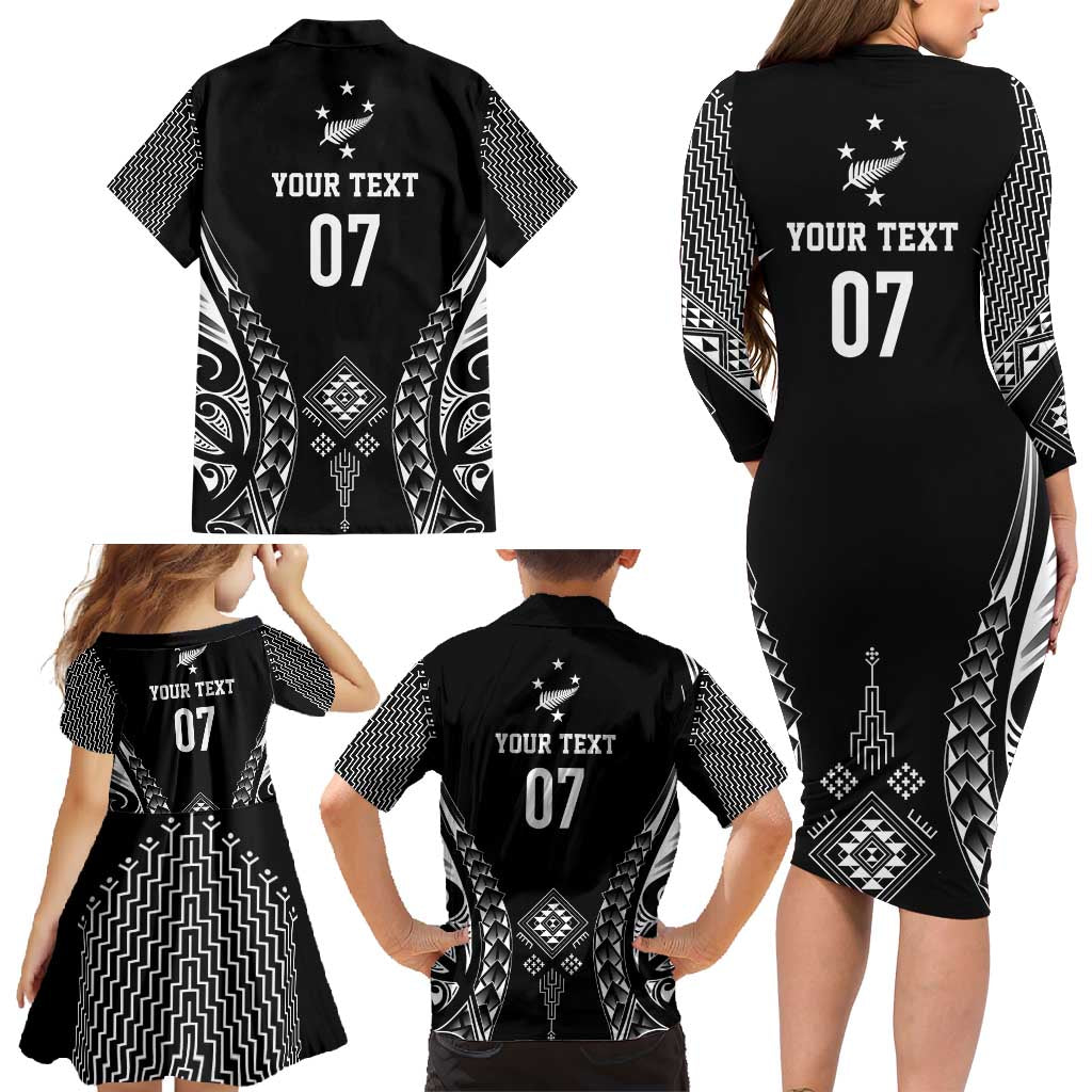 2025 Rugby Championship New Zealand Custom Family Matching Long Sleeve Bodycon Dress and Hawaiian Shirt Poutama Motifs - Polynesian Pride