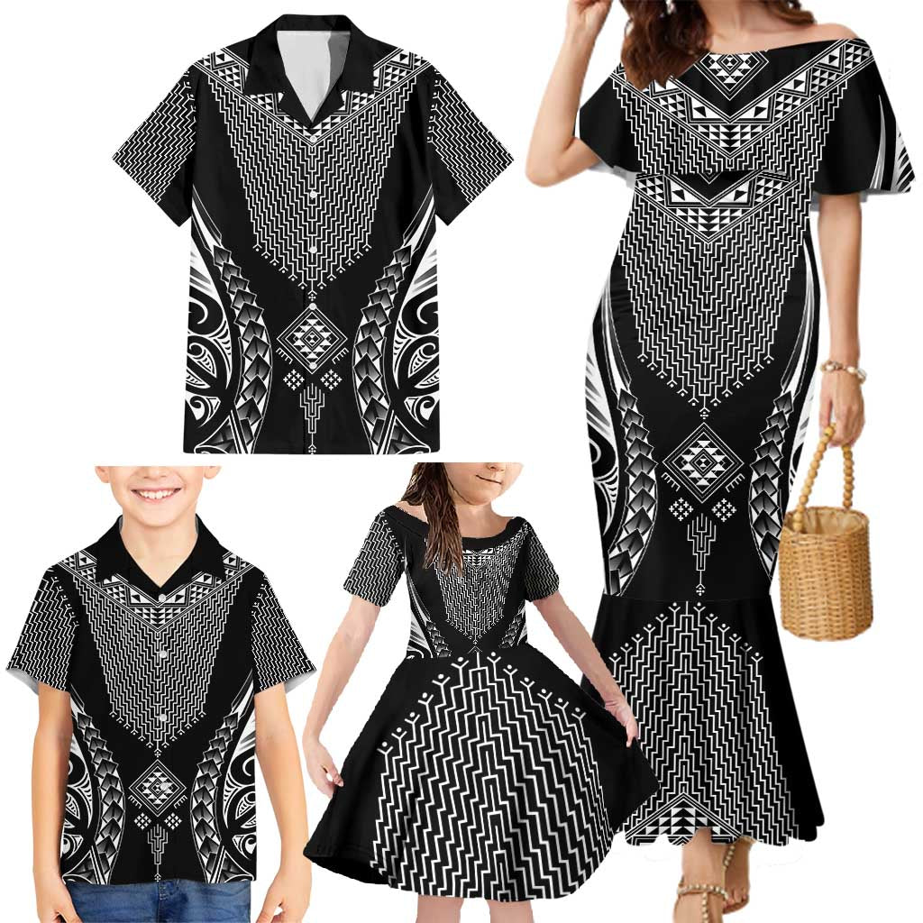 2025 Rugby Championship New Zealand Custom Family Matching Mermaid Dress and Hawaiian Shirt Poutama Motifs - Polynesian Pride