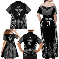 2025 Rugby Championship New Zealand Custom Family Matching Off Shoulder Maxi Dress and Hawaiian Shirt Poutama Motifs - Polynesian Pride