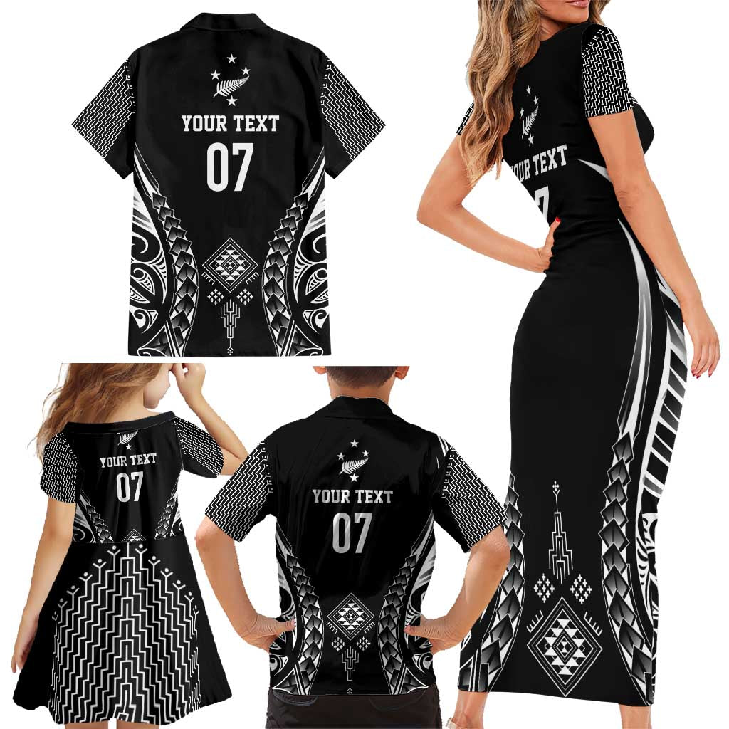 2025 Rugby Championship New Zealand Custom Family Matching Short Sleeve Bodycon Dress and Hawaiian Shirt Poutama Motifs - Polynesian Pride