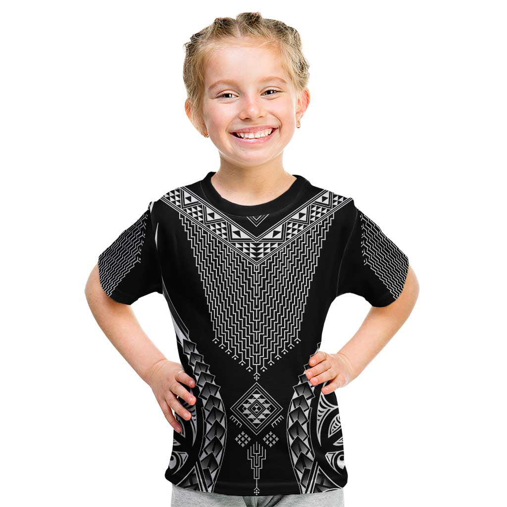 2025 Rugby Championship New Zealand Custom Kid T Shirt Poutama Motifs - Polynesian Pride