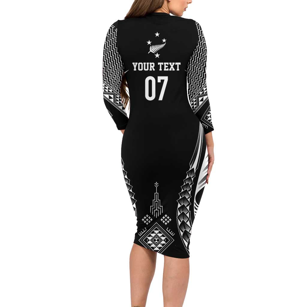 2025 Rugby Championship New Zealand Custom Long Sleeve Bodycon Dress Poutama Motifs - Polynesian Pride