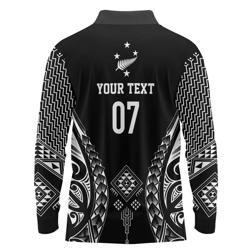 2025 Rugby Championship New Zealand Custom Long Sleeve Polo Shirt Poutama Motifs - Polynesian Pride