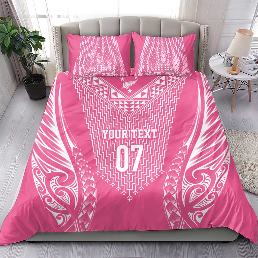 2025 Rugby Championship New Zealand Custom Bedding Set Poutama Motifs - Pink Out - Polynesian Pride