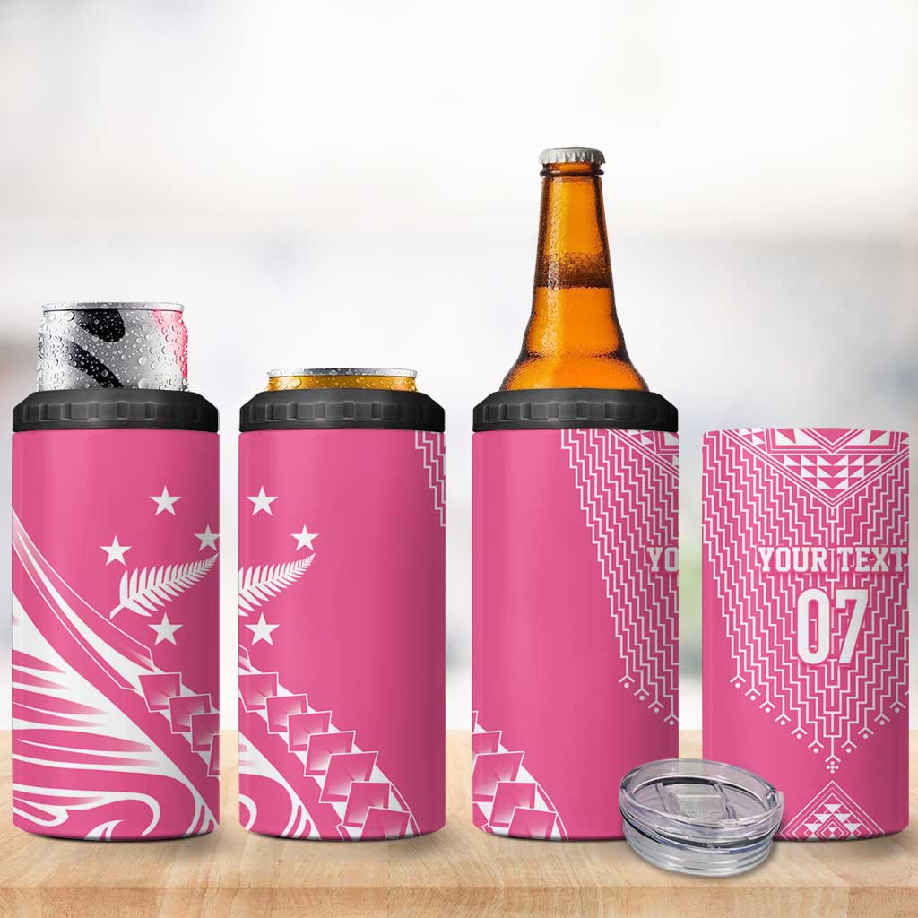 2025 Rugby Championship New Zealand Custom 4 in 1 Can Cooler Tumbler Poutama Motifs - Pink Out - Polynesian Pride