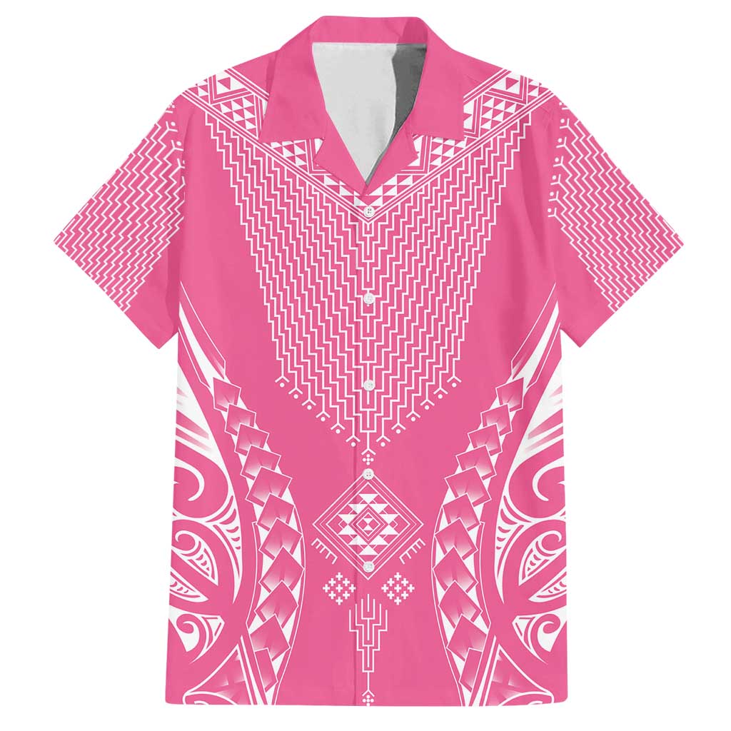 2025 Rugby Championship New Zealand Custom Family Matching Long Sleeve Bodycon Dress and Hawaiian Shirt Poutama Motifs - Pink Out - Polynesian Pride