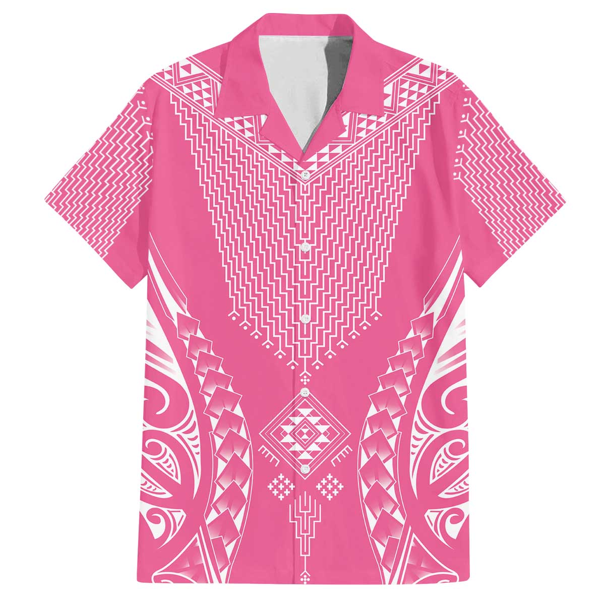 2025 Rugby Championship New Zealand Custom Family Matching Off The Shoulder Long Sleeve Dress and Hawaiian Shirt Poutama Motifs - Pink Out - Polynesian Pride