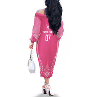 2025 Rugby Championship New Zealand Custom Family Matching Off The Shoulder Long Sleeve Dress and Hawaiian Shirt Poutama Motifs - Pink Out - Polynesian Pride