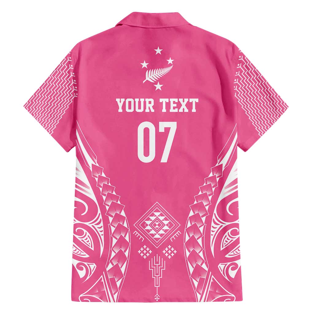 2025 Rugby Championship New Zealand Custom Family Matching Off Shoulder Short Dress and Hawaiian Shirt Poutama Motifs - Pink Out - Polynesian Pride