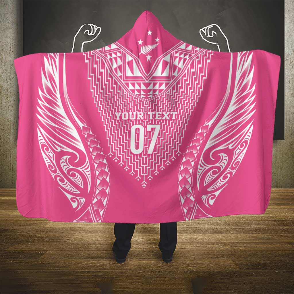2025 Rugby Championship New Zealand Custom Hooded Blanket Poutama Motifs - Pink Out - Polynesian Pride