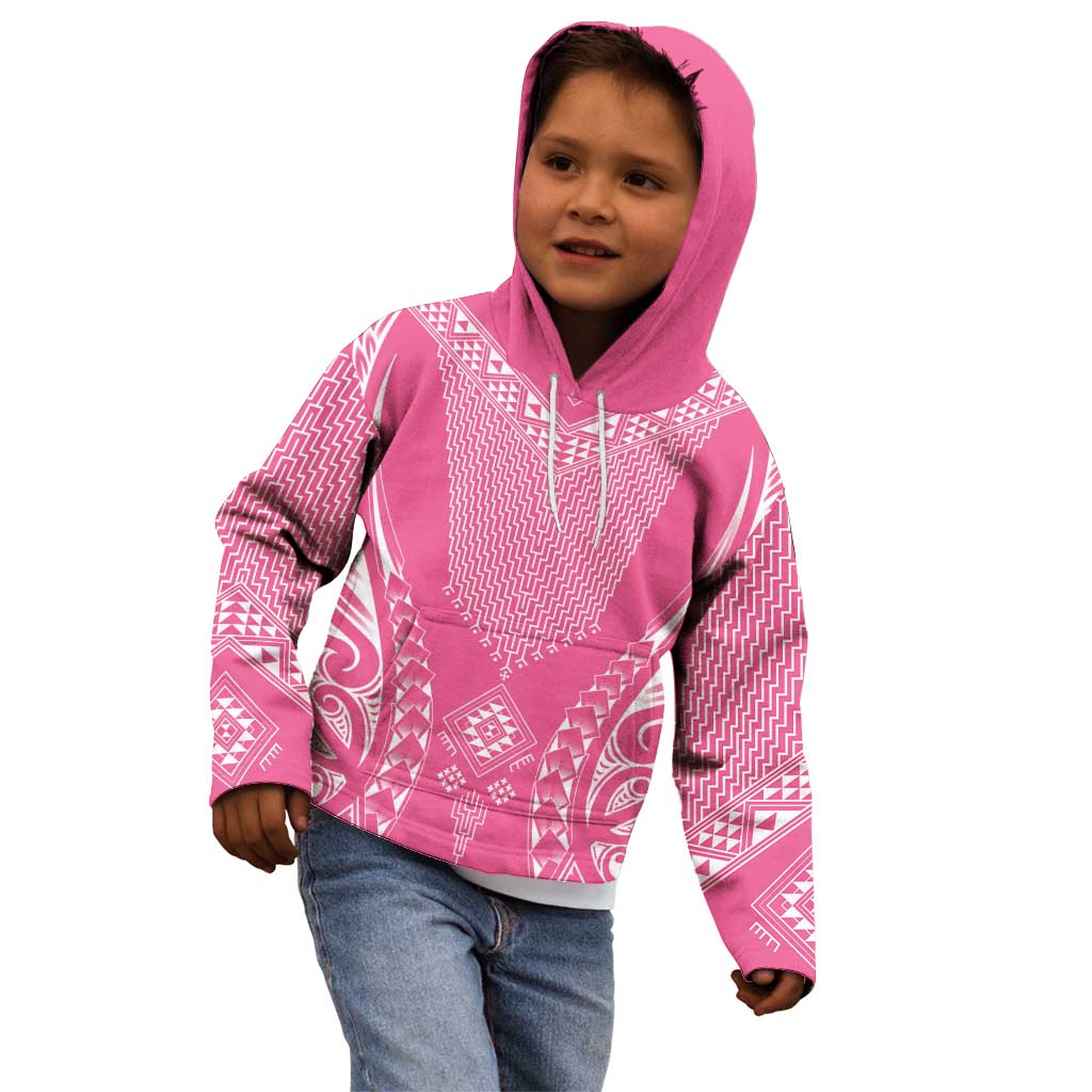 2025 Rugby Championship New Zealand Custom Kid Hoodie Poutama Motifs - Pink Out - Polynesian Pride