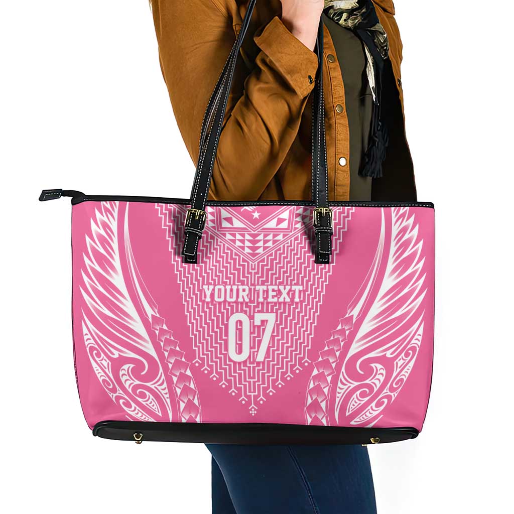 2025 Rugby Championship New Zealand Custom Leather Tote Bag Poutama Motifs - Pink Out - Polynesian Pride