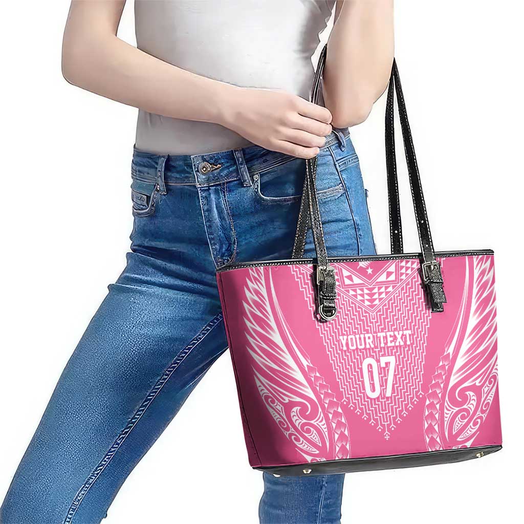 2025 Rugby Championship New Zealand Custom Leather Tote Bag Poutama Motifs - Pink Out - Polynesian Pride