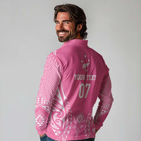 2025 Rugby Championship New Zealand Custom Long Sleeve Polo Shirt Poutama Motifs - Pink Out - Polynesian Pride