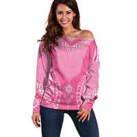 2025 Rugby Championship New Zealand Custom Off Shoulder Sweater Poutama Motifs - Pink Out - Polynesian Pride
