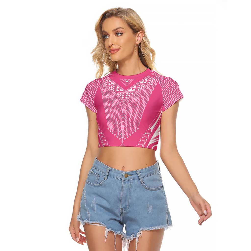 2025 Rugby Championship New Zealand Custom Raglan Cropped T Shirt Poutama Motifs - Pink Out - Polynesian Pride