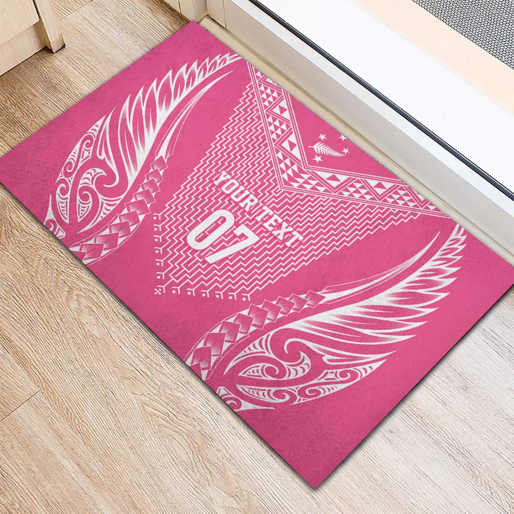 2025 Rugby Championship New Zealand Custom Rubber Doormat Poutama Motifs - Pink Out - Polynesian Pride