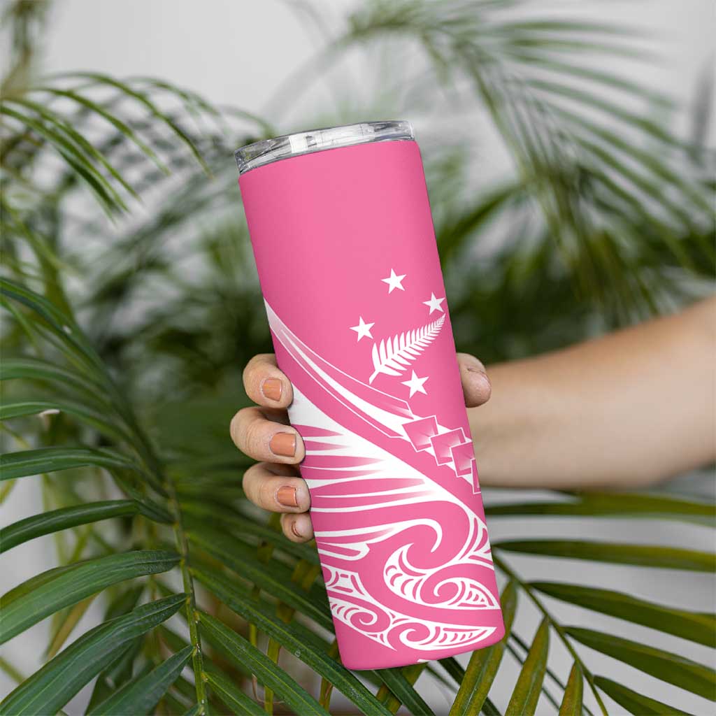 2025 Rugby Championship New Zealand Custom Skinny Tumbler Poutama Motifs - Pink Out - Polynesian Pride