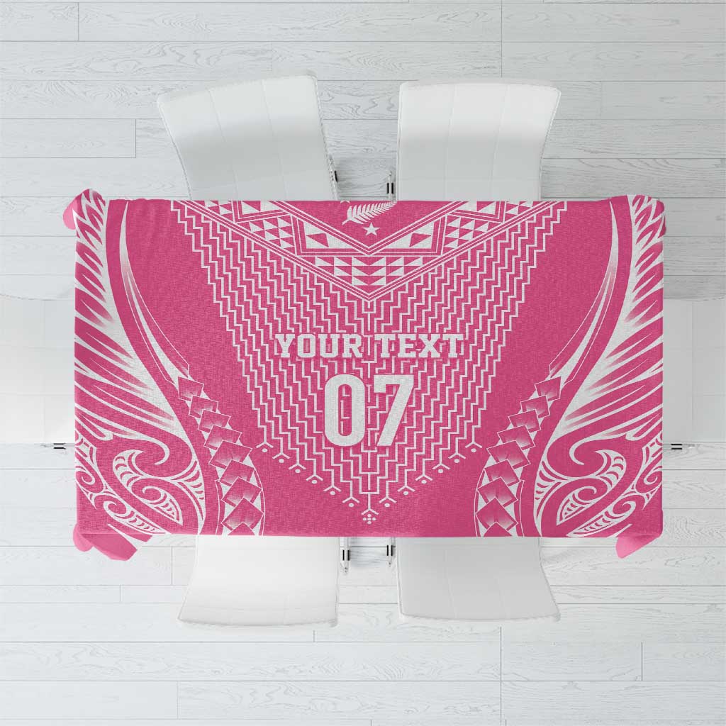 2025 Rugby Championship New Zealand Custom Tablecloth Poutama Motifs - Pink Out - Polynesian Pride