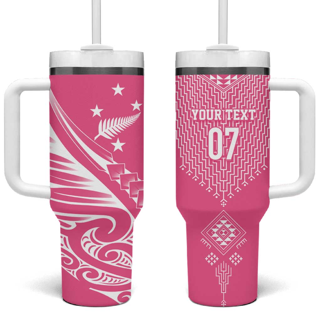 2025 Rugby Championship New Zealand Custom Tumbler With Handle Poutama Motifs - Pink Out - Polynesian Pride