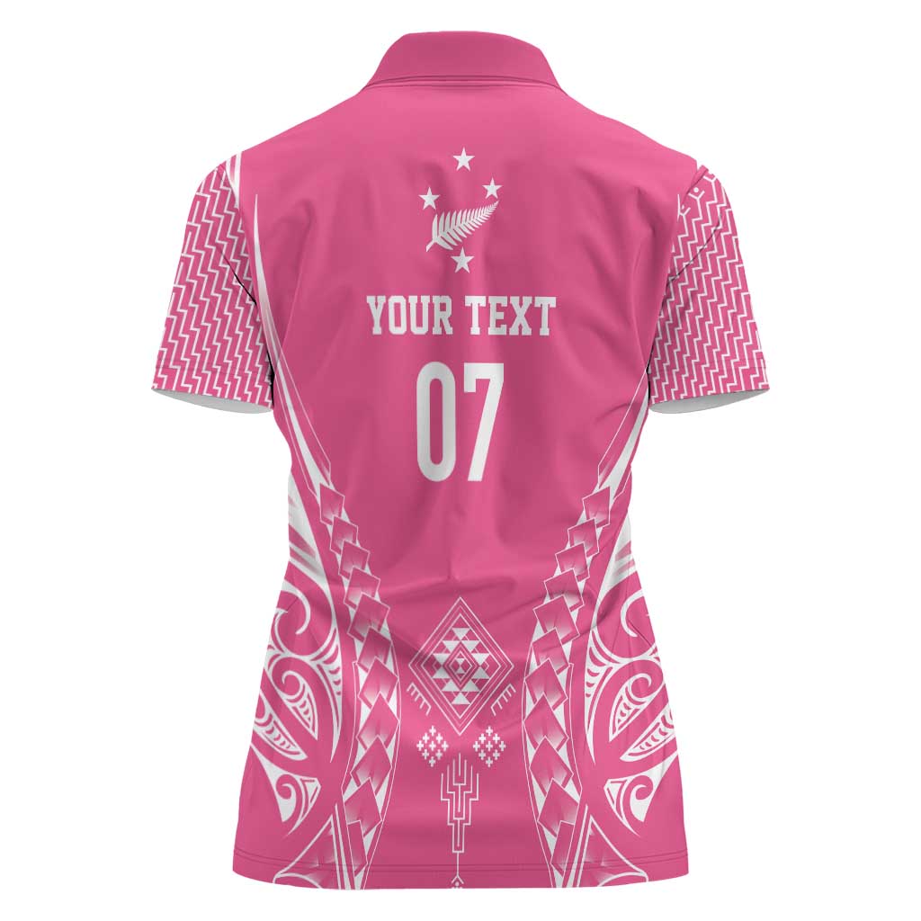 2025 Rugby Championship New Zealand Custom Women Polo Shirt Poutama Motifs - Pink Out - Polynesian Pride