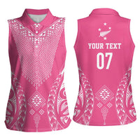 2025 Rugby Championship New Zealand Custom Women Sleeveless Polo Shirt Poutama Motifs - Pink Out - Polynesian Pride