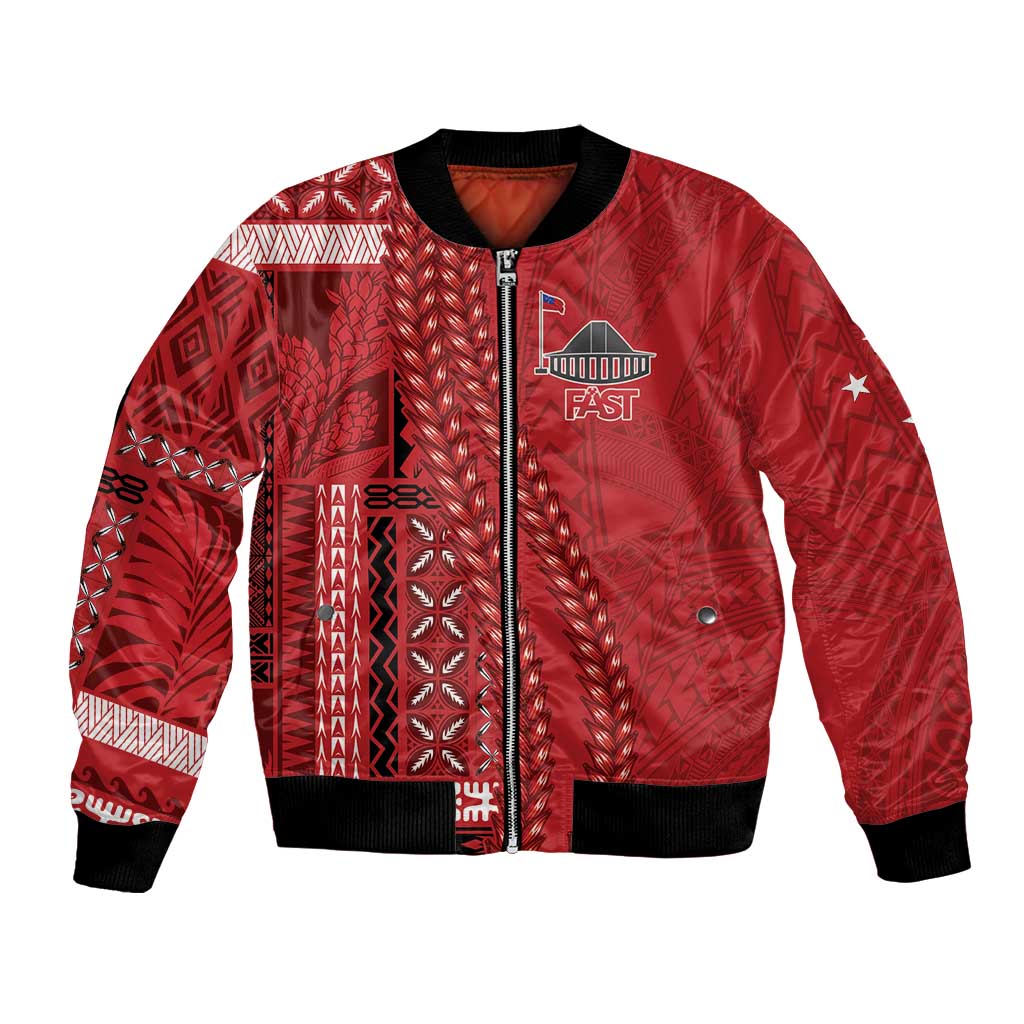 Samoa FAST Siapo Bomber Jacket Tatau-Ulafala Vines LT7 Unisex Red - Polynesian Pride