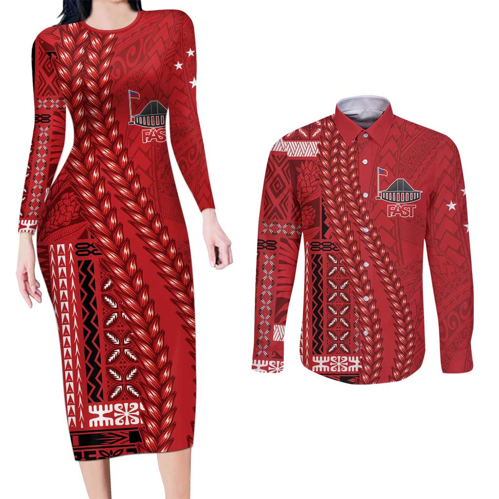 Samoa FAST Siapo Couples Matching Long Sleeve Bodycon Dress and Long Sleeve Button Shirt Tatau-Ulafala Vines - Polynesian Pride