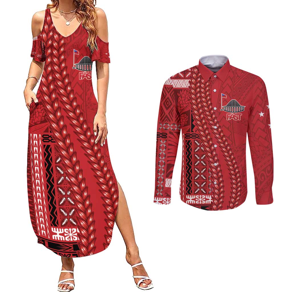 Samoa FAST Siapo Couples Matching Summer Maxi Dress and Long Sleeve Button Shirt Tatau-Ulafala Vines - Polynesian Pride