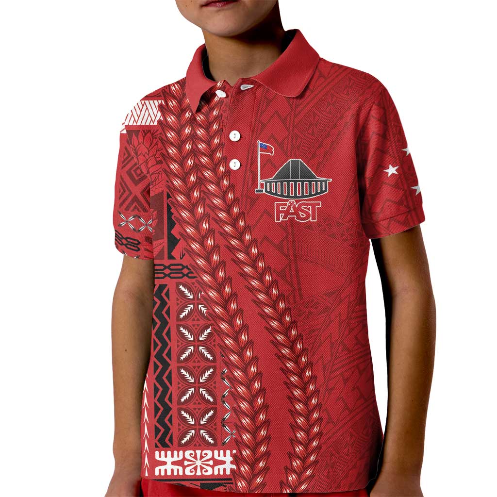 Samoa FAST Siapo Kid Polo Shirt Tatau-Ulafala Vines LT7 Kid Red - Polynesian Pride