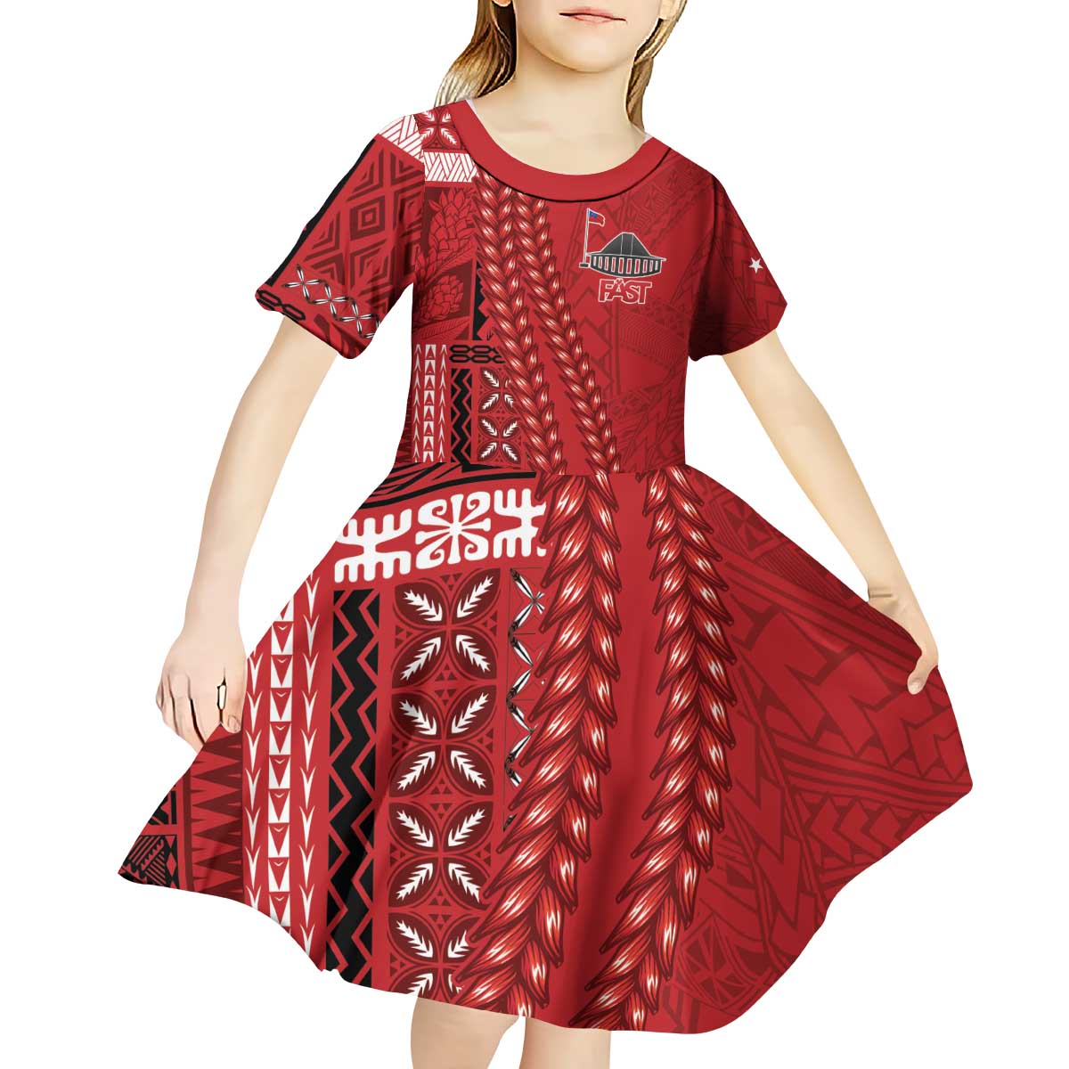 Samoa FAST Siapo Kid Short Sleeve Dress Tatau-Ulafala Vines - Polynesian Pride