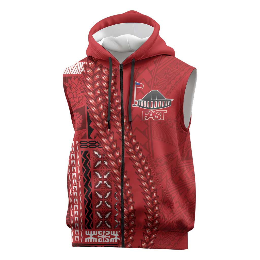 Samoa FAST Siapo Sleeveless Zip Hoodie Tatau-Ulafala Vines LT7 Red - Polynesian Pride