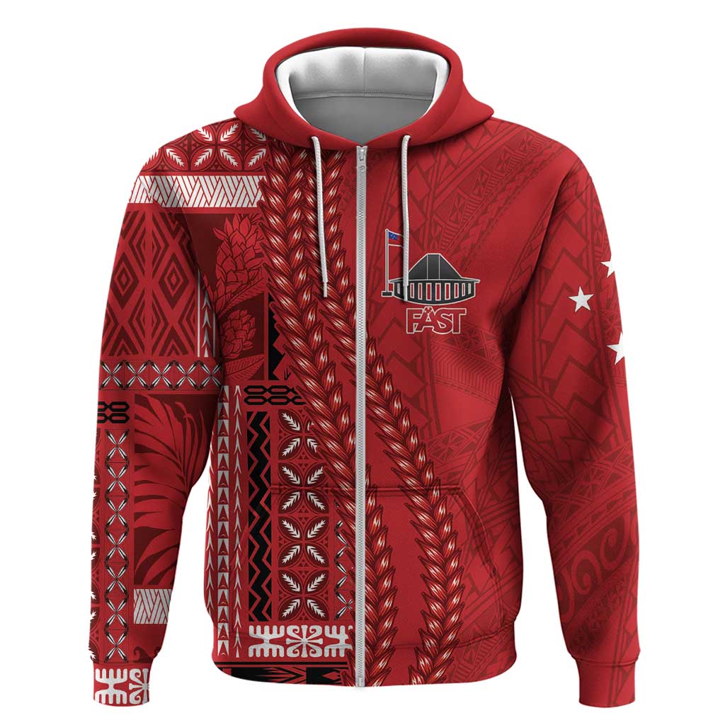 Samoa FAST Siapo Zip Hoodie Tatau-Ulafala Vines LT7 Zip Hoodie Red - Polynesian Pride