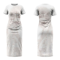 Samoa Lotu Tamaiti White Prayers Couples Matching Short Sleeve Bodycon Dress and Hawaiian Shirt Floral Mamanu Siapo