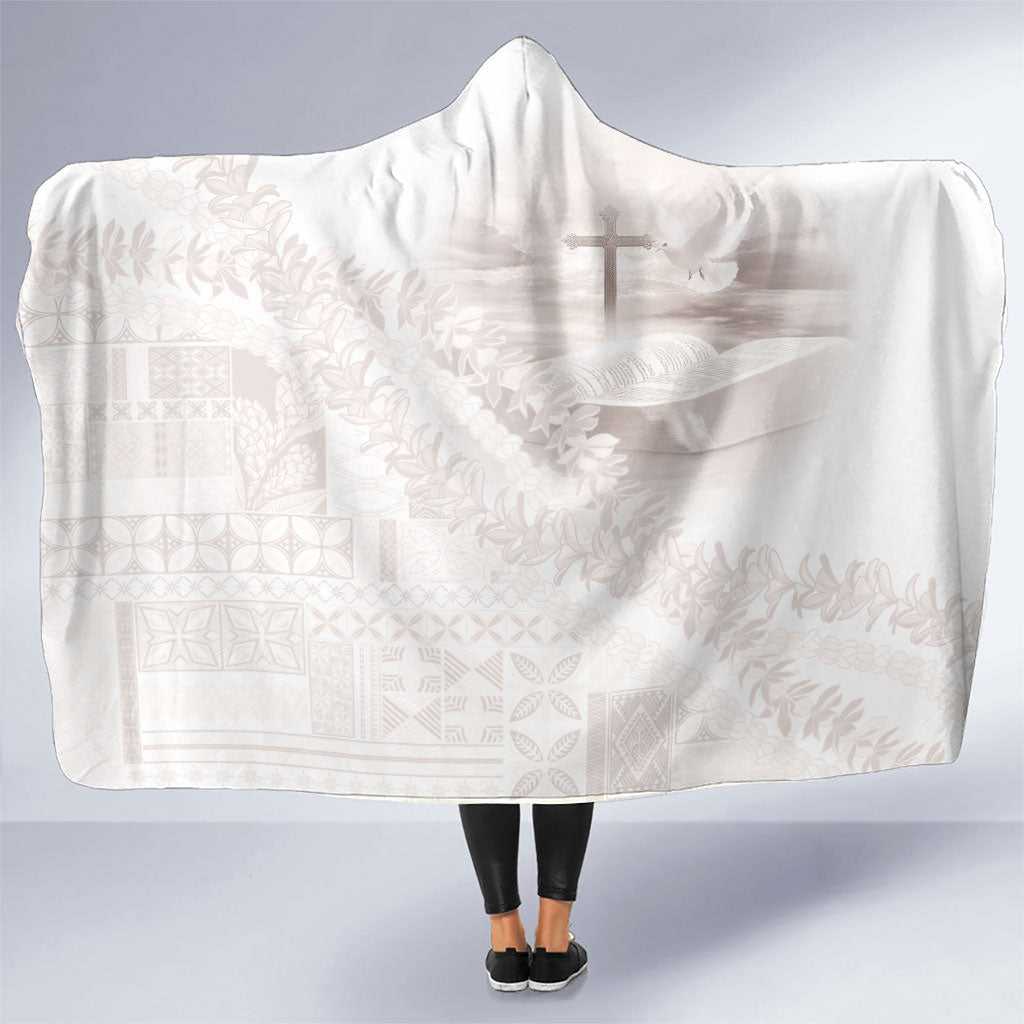 Samoa Lotu Tamaiti White Prayers Hooded Blanket Floral Mamanu Siapo