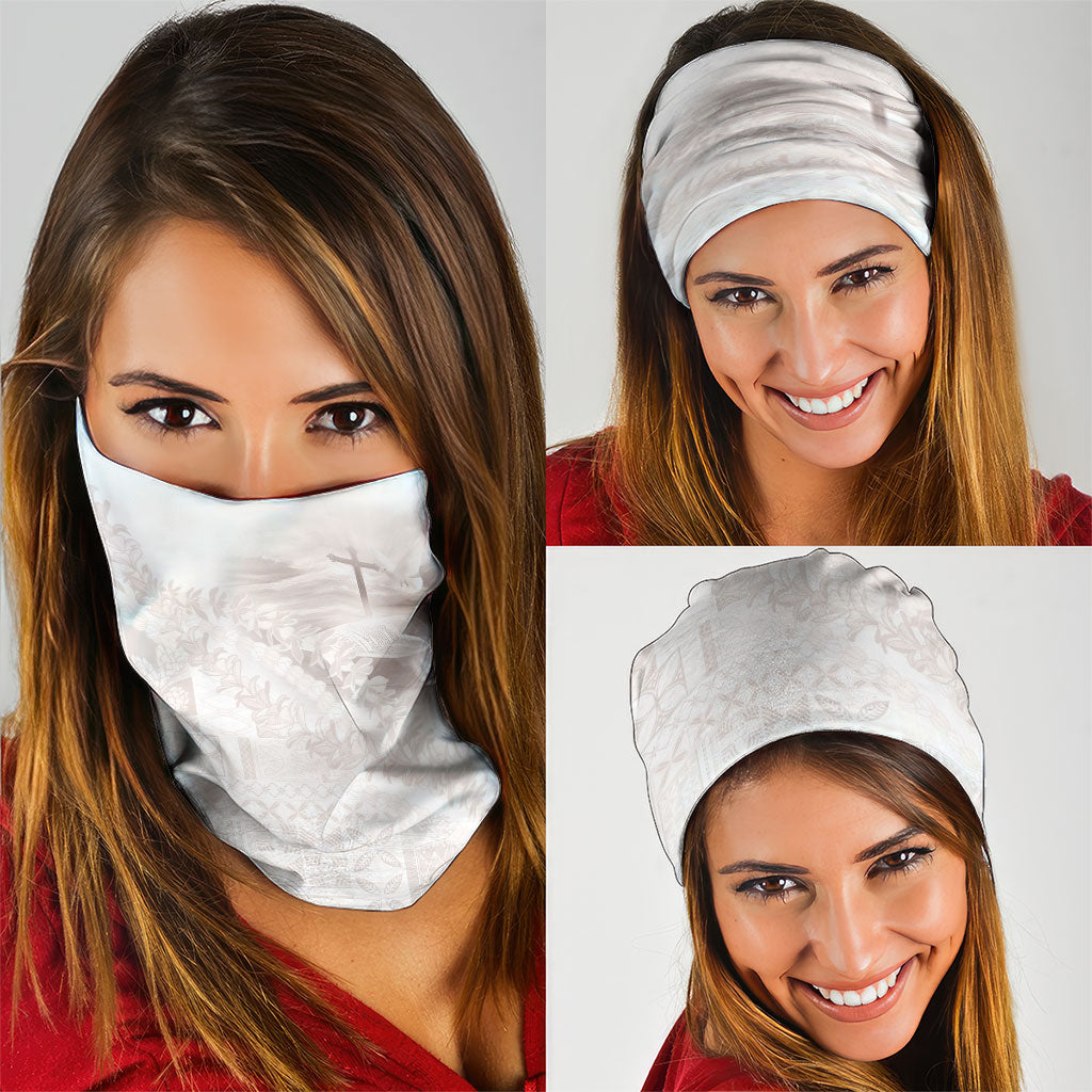 Samoa Lotu Tamaiti White Prayers Neck Gaiter Floral Mamanu Siapo