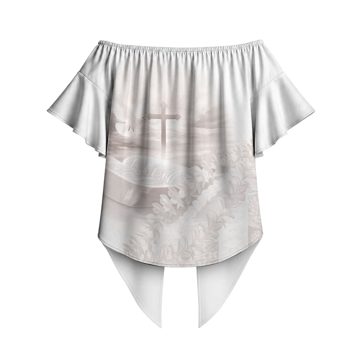 Samoa Lotu Tamaiti White Prayers Off Shoulder Wrap Waist Top Floral Mamanu Siapo