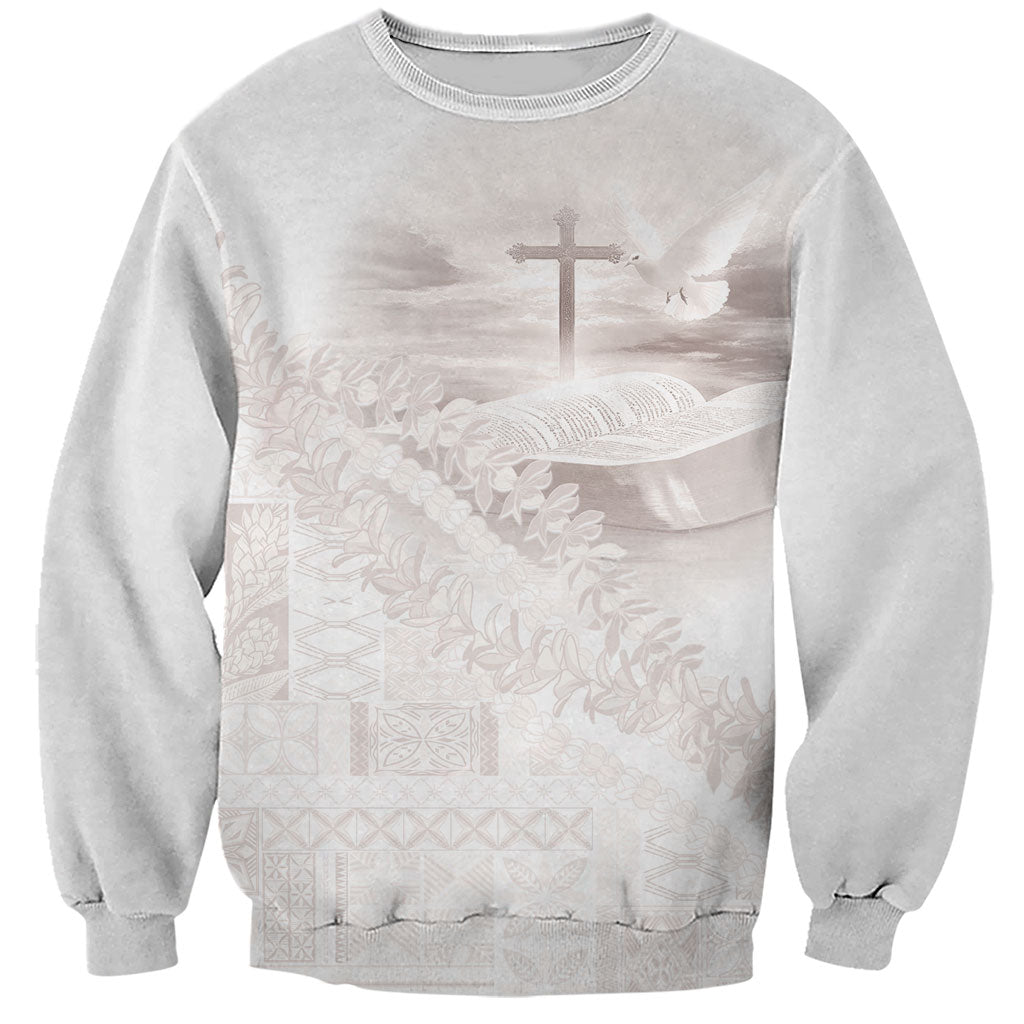 Samoa Lotu Tamaiti White Prayers Sweatshirt Floral Mamanu Siapo LT7 Unisex White - Polynesian Pride