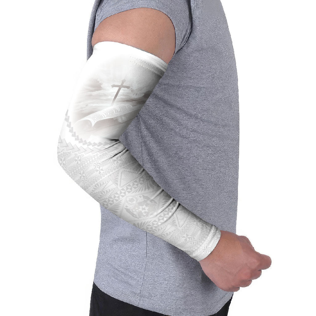 Tonga White Sunday Fakame Arm Sleeves Tokelaufeletoa Kupesi