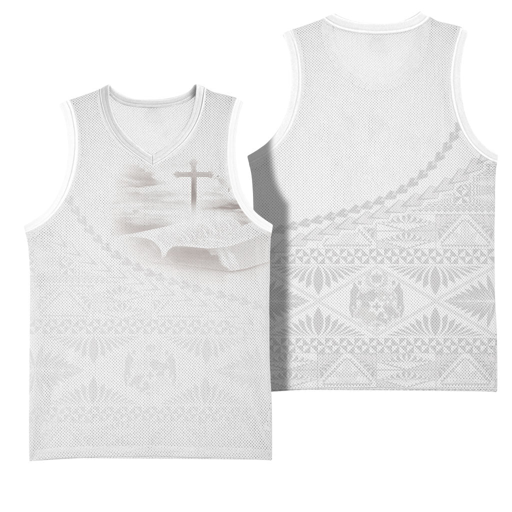 Tonga White Sunday Fakame Basketball Jersey Tokelaufeletoa Kupesi