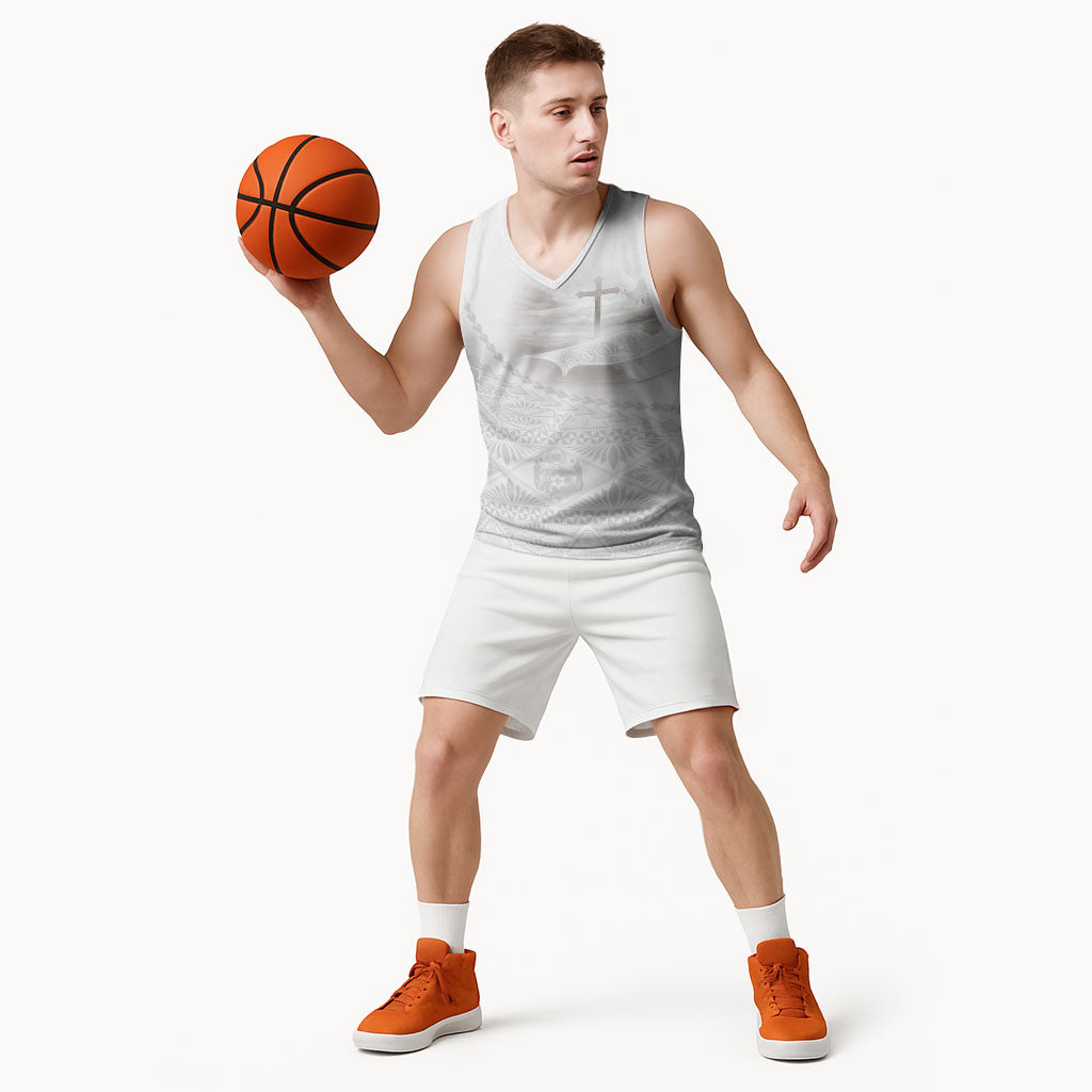 Tonga White Sunday Fakame Basketball Jersey Tokelaufeletoa Kupesi