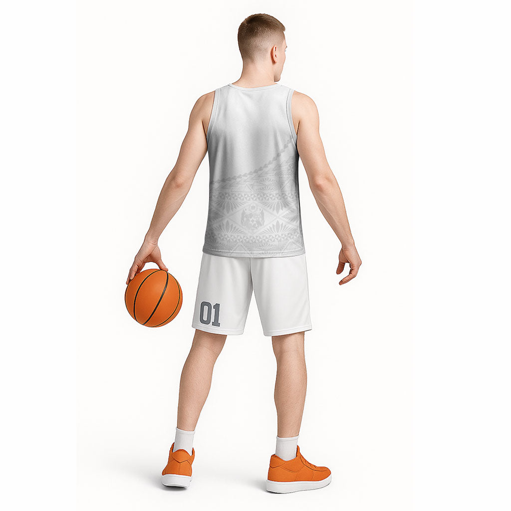 Tonga White Sunday Fakame Basketball Jersey Tokelaufeletoa Kupesi