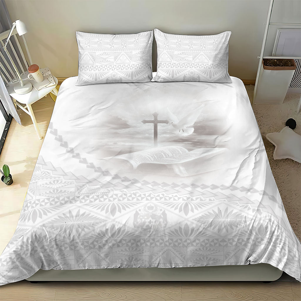 Tonga White Sunday Fakame Bedding Set Tokelaufeletoa Kupesi