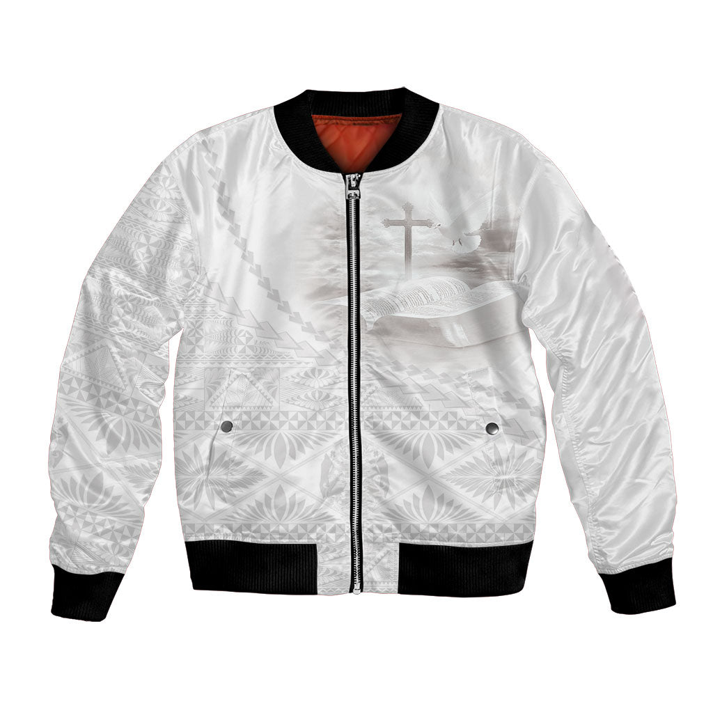 Tonga White Sunday Fakame Bomber Jacket Tokelaufeletoa Kupesi