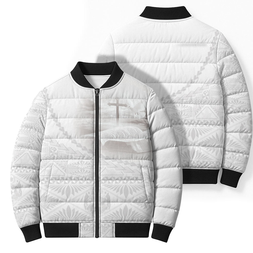 Tonga White Sunday Fakame Bomber Puffer Jacket Tokelaufeletoa Kupesi